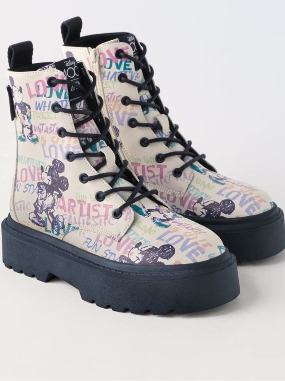 Zara x Disney | Graphic Lace-Up Combat Boots Size 36 NWOT